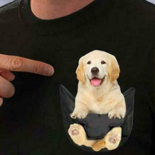 ❈☋▪Golden Retriever In Pocket Cute Little Dog Men T-Shirt Cotton_04