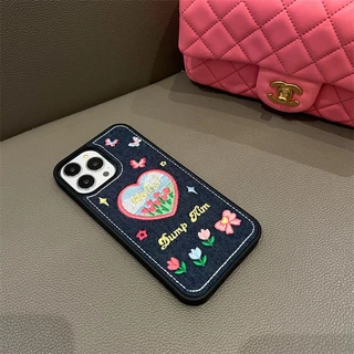 เคสโทรศัพท์มือถือ แบบแข็ง ปักลายเดนิม สําหรับ iPhone 11 11Promax 12 12Pro 12Promax X XR XS XSmax 13 13Pro 13Promax 14 14plus 14Pro 14Promax