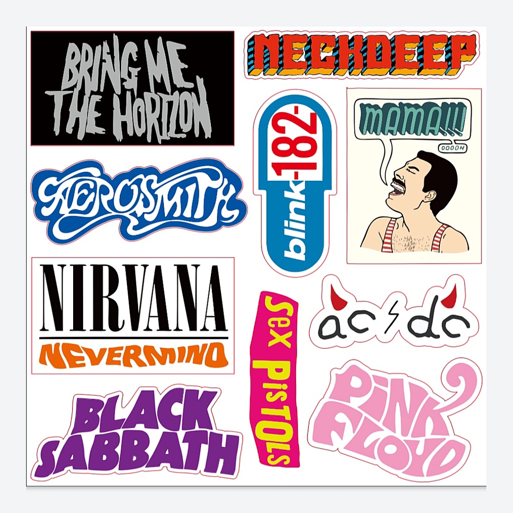 Rock Pop Punk BMTH Nirvana ACDC Queen NeckDeep Band Sticker Pack