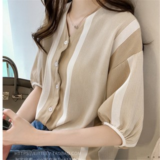 2019 Fashion Summer Women Striped Blouse Shirt Short Sleeve Blouses V-neck Chiffon Shirts Ladies Casual Plus Size Top