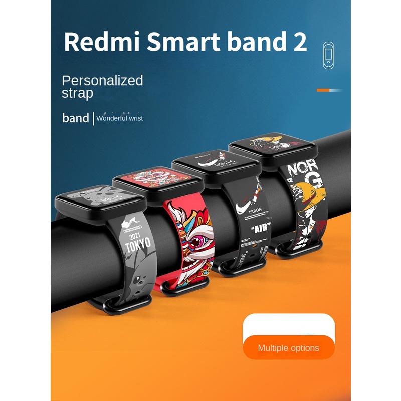 ใช้ได้กับ Redmi Smart band 2 / Redmi band 2 / Xiaomi Smart band 8 Active สายนาฬิกาซิลิโคนการ์ตูนสายรัดข้อมือแนวโน้มแฟชั่นพิมพ์สายนาฬิกา