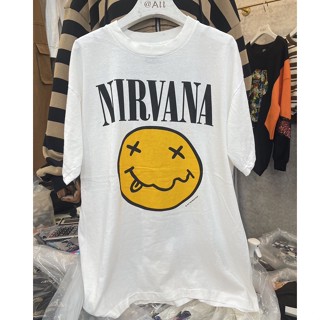 NIRVANA⚡️เสื้อยืดผ้าฟอก Unisex Cotton 💯 งานใหม่ ทำเก่า ผ้าฟอกเฟดนุ่ม ไร้ตะเข็บข้าง สกรีนจม หน้าหลัง ⚡️⚡️