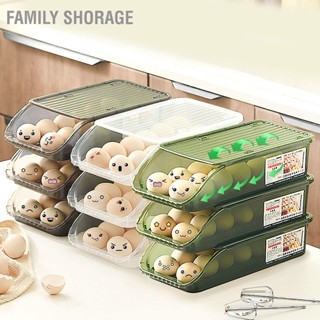  Family Shorage กล่องเก็บไข่พลาสติกอัตโนมัติกลิ้งภาชนะเก็บไข่ที่มีร่องหนาโปร่งใสสำหรับตู้เย็นครัว