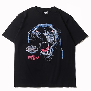 Oversized T-Shirt Round Neck Cotton Printed Dark Icon Panther Hip Hop Street Style Suitable For Summer Men And_04