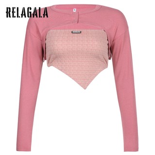 Relagala เสื้อยืดแขนยาว สีแคนดี้ แฟชั่นสําหรับผู้หญิง 2023