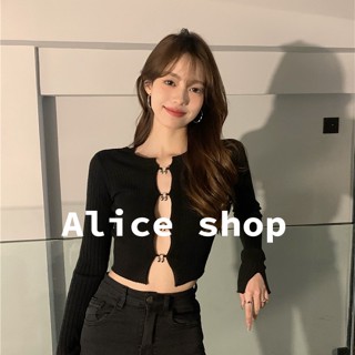 Alice เสื้อแฟชั่นผู้หญิง เสื้อแขนยาว คลุม ไหมพรม ครอปเสื้อแขนยาว  ทันสมัย Chic สบาย High quality A21K091 36Z230909