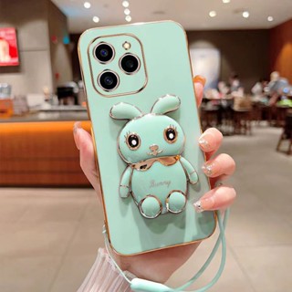 เคสโทรศัพท์ซิลิโคน TPU แบบนิ่ม ลายกระต่ายน่ารัก พร้อมขาตั้ง สําหรับ iPhone XS MAX XR XS X 8 7 6S 6 Plus SE2020