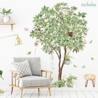 Nickolas สติกเกอร์ติดผนัง แมว นก ใบไม้สีเขียว ต้นไม้ใหญ่ เบิร์ช โซฟา พื้นหลังทีวี ห้องนอน โปสเตอร์ภาพจิตรกรรมฝาผนัง