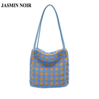 Jasmin NOIR กระเป๋าสะพายไหล่ กระเป๋าถือ ลายสก๊อต สีตัดกัน สําหรับสตรี