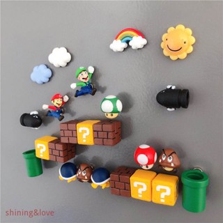 [shining&amp;love] แม่เหล็กติดตู้เย็น ลาย Super Mario Bros ฟิกเกอร์แม่เหล็ก Mario Bullet Mushroom Turtle สําหรับตกแต่งผนัง