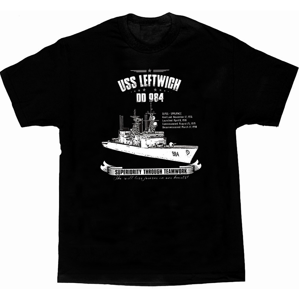เสื้อยืดผ้าฝ้าย Spruance Class Destroyer USS Leftwich DD-984 . SummerShort Sleeve Mens New XS-3XL O-