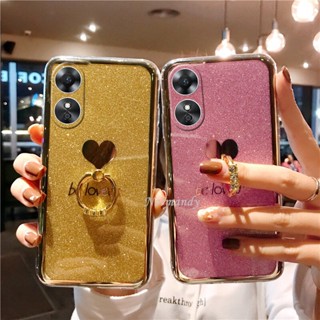 ใหม่ เคสโทรศัพท์มือถือแบบแข็ง แต่งกลิตเตอร์ ฟอยล์สีทอง รูปหัวใจ พร้อมแหวนขาตั้ง สําหรับ OPPO Reno8 T Reno 8T A78 5G 4G 2023