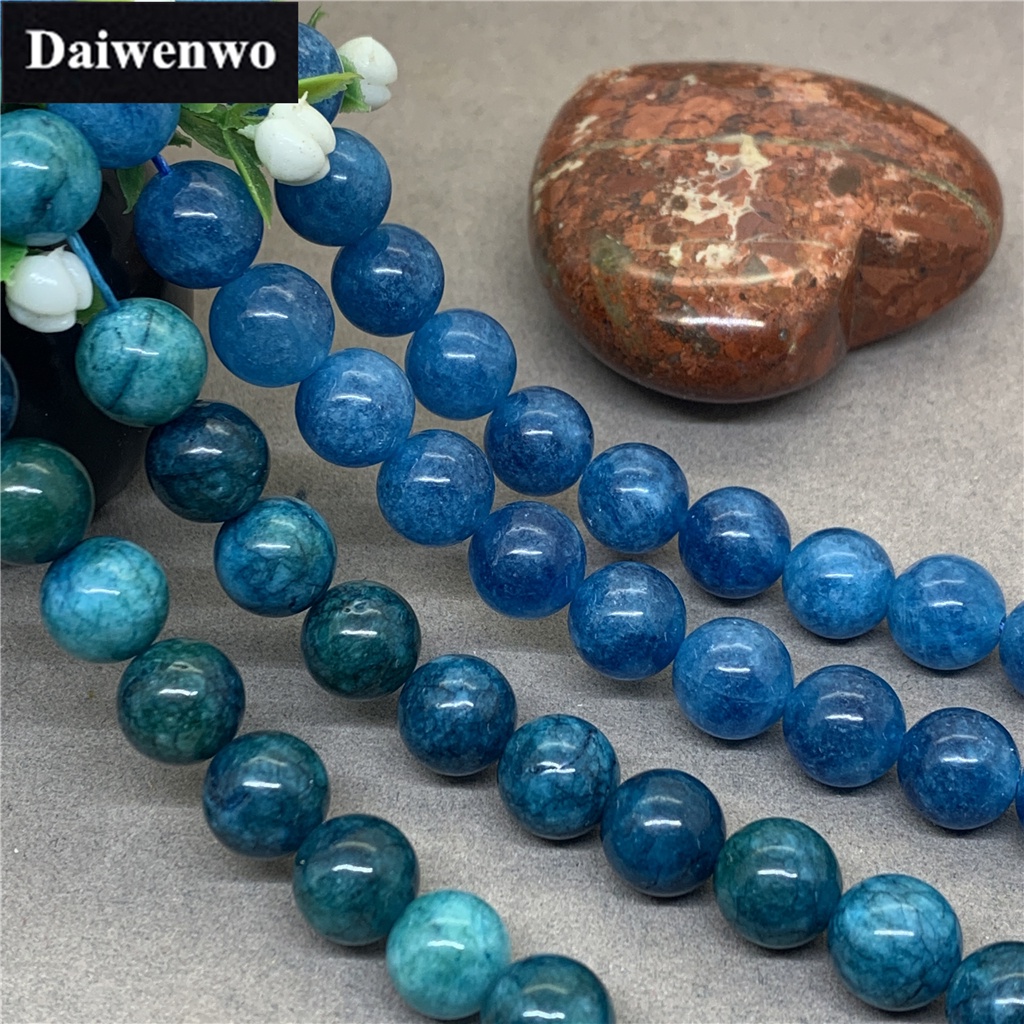 A และ 3A หินธรรมชาติ สีฟ้า Apatite 6/8/10 มม. ทรงกลม หลวม อุปกรณ์เครื่องประดับ diy