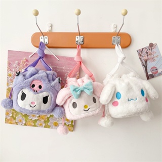 SANRIO กระเป๋าเป้สะพายหลัง ผ้ากํามะหยี่ขนนิ่ม ลายการ์ตูนอนิเมะ My Melody Purin Dog Demon Kuromi Cinnamoroll แฟชั่นสําหรับเด็กผู้หญิง