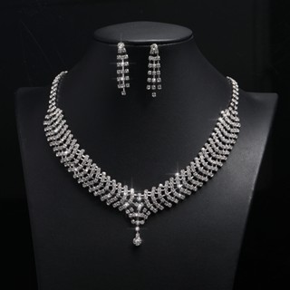 ชุดเครื่องประดับ สร้อยคอ ต่างหู พลอยเทียม แฟชั่นเจ้าสาว งานแ…