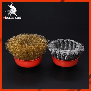 MUSCLE COW แปรงลวดถ้วย 3 นิ้ว เกลียว M10 สำหรับ เครื่องเจียร์ 4 นิ้ว ทำความสะอาสำหรับงาน ขัดเงา ปัดเงา ทำความสะอาดชิ้น
