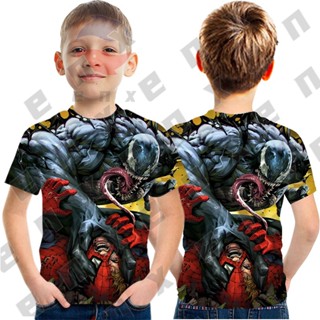 Enx ใหม่ เสื้อยืดแขนสั้น พิมพ์ลายการ์ตูน Venom Spider Man 3D สไตล์สตรีท สําหรับเด็กผู้ชาย