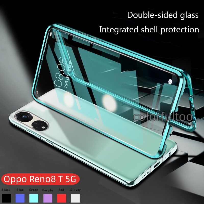 เคสโทรศัพท์มือถือกระจกนิรภัยแข็ง แบบฝาพับแม่เหล็ก สองด้าน กันกระแทก สําหรับ Oppo Reno 8T 5G 8 T 8T 4G