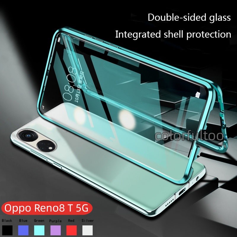 Oppo Reno 8T 5Gเคสโทรศัพท์สําหรับOppo Reno8 T 5G 8 T Reno8T 4G Reno11F Reno 11 Pro 5Gฝาครอบโลหะแม่เหล็กสองด้านกระจกนิรภัยมือถือปลอกกันกระแทกฮาร์ดปกหลัง