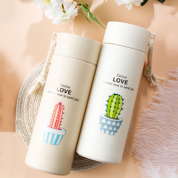 กระบอกน้ำลายกระบองเพชร  มีฝาปิด ขวดแก้ว ขวดน้ำแบบพกพา ในเป็นแก้ว ขนาด 450ML