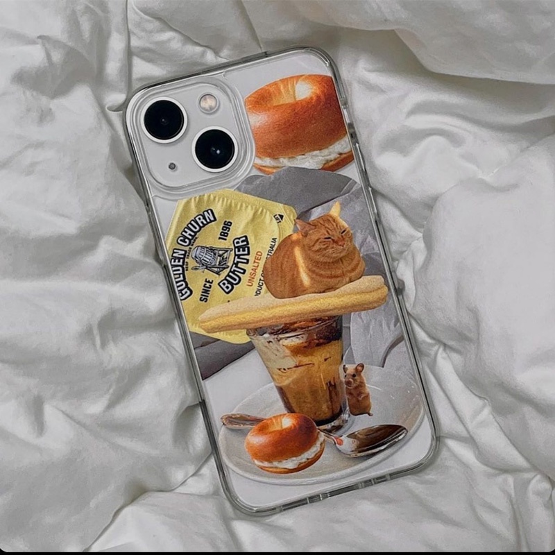 เกาหลีins Bagel Toastกาแฟซิลิโคนนุ่มสําหรับIphone16/15/14/13promax/14pro/13/12/11 โปร่งใสป้องกันกรณี