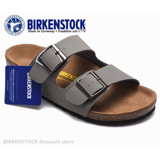 【Original】Birkenstock Arizona Mens/Female Classic Cork Frosted Leather Grey Slippers Beach Casual Shoes 34-46