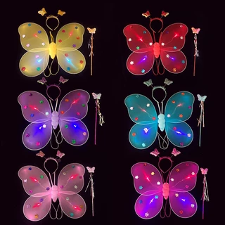 🦋พร้อมส่ง🦋 ​เซ็ทของเล่น ปีกผีเสื้อเรืองแสง ที่คาดผม ชุด 3 ชิ้น LED ปีกผีเสื้อเรืองแสง 4สี