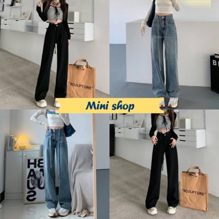 Mini shop🌸พร้อมส่ง🌸 (6825)  กางเกงยีนส์ ขายาว เอวสูง ดีเทลสายผูกเอวเก๋มาก  -NZ