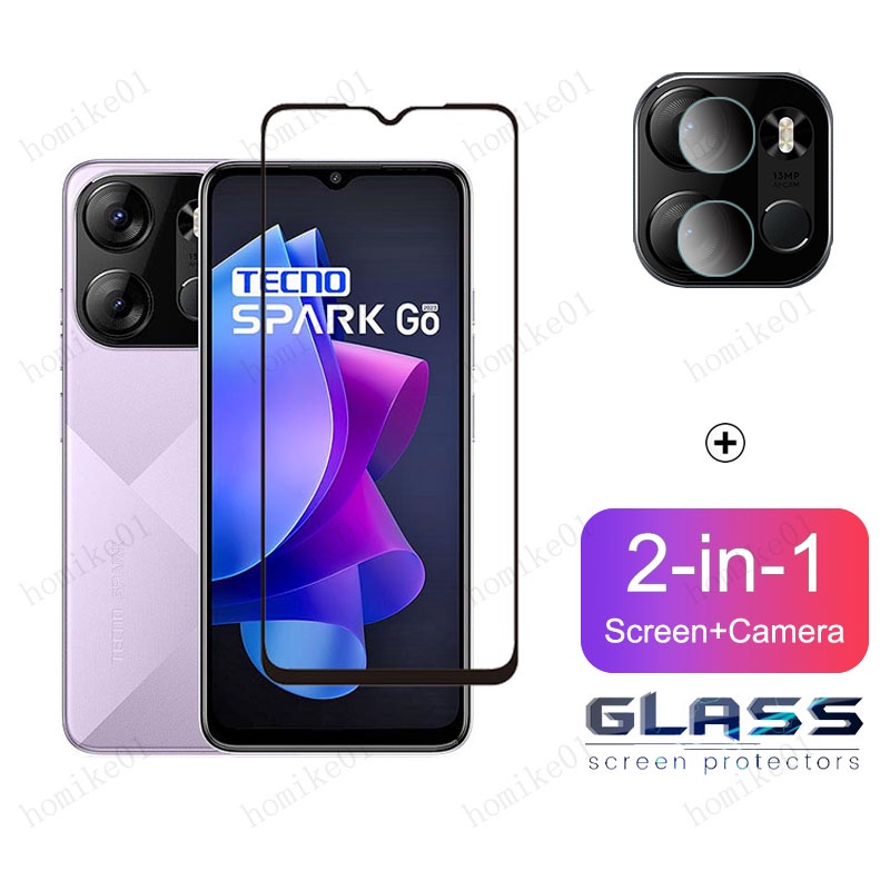 ฟิล์มกระจก Tecno Spark Go 2023 กระจกนิรภัย HD ป้องกันหน้าจอ สำหรับ Tecno Pova 4 3 Neo 2 Spark 8C 8P 7T 7 Pro 7P 6 Go 4G 5G 2 in 1 ฟิล์มกระจกกันเลนส์กล้อง