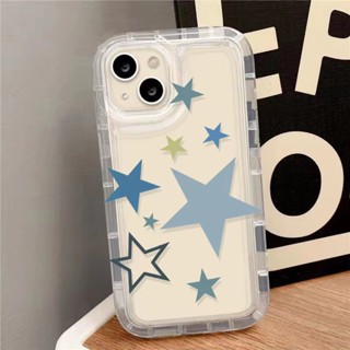 เคสโทรศัพท์มือถือ ซิลิโคนนิ่ม TPU ใส กันกระแทก ลายดาวสีฟ้า สําหรับ IPhone 14 Pro Max 13 11 12 Pro XS Max X XR 7 8 Plus