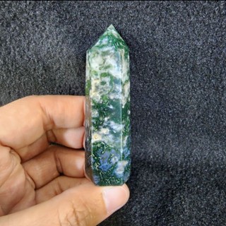 แท่งหินมอสอาเกต(MossAgate)ดรูซี่ควอตซ์(Druzy quartz)หินมอสอาเกตMoss Agate สูง 6.9 ซม.กว้าง 2 ซม.หนา 2 ซม.น้ำหนัก 50 g.