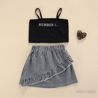 Babygarden- ชุดเสื้อแขนกุด ปักลายตัวอักษร และกระโปรง ลายสก๊อต สําหรับเด็กผู้หญิง อายุ 3-8 ปี