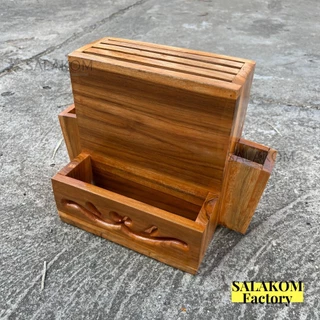 SLK ที่เก็บมีด ที่เสียบมีดไม้สัก และเก็บช้อน 30*18*22 ซม. (ย*ลึก*ส) สีย้อมเคลือบ 📌จัดส่งฟรี📌