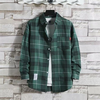 เสื้อเชิ้ตแขนยาว ลายสก๊อต สําหรับผู้ชาย