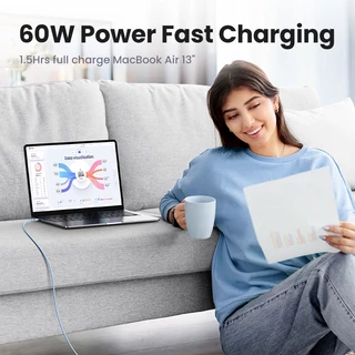 UGREEN สาย USB C 60W Type C ถึง Type C สําหรับ MacBook Samsung Huawei PD60W USB Type C สายชาร์จเร็วซิลิโคนเหลว