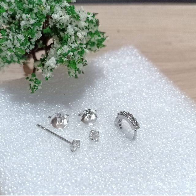 🔥ยกเซ็ต 3 ชิ้น (silver925) เพชร 3 mm.+ห่วงเพชรเงินเเท้ 6 mm.