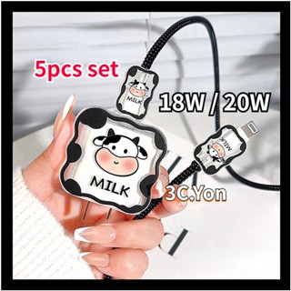 เคสใส พร้อมตัวป้องกันสายชาร์จ USB สําหรับ Apple iPhone 14 13 Pro iPad 18W 20W 5 ชิ้น