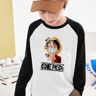 เสื้อยืดลําลอง แขนยาว พิมพ์ลายการ์ตูนลูฟี่ One Piece สไตล์ญี่ปุ่น สําหรับเด็กผู้หญิง