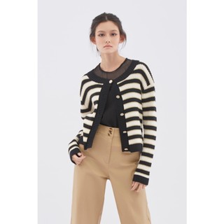 EP คาร์ดิแกนถักนิตลายทาง ผู้หญิง สีดำ | Stripe Knit Cardigan | 4652