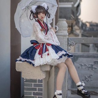 💞Hot sale💞กระโปรงโลลิต้าครบชุดของโลลิต้าน่ารักและลม Bai Xueji Bai Xueya OP ชุดกระโปรงใหญ่ทอดถนน