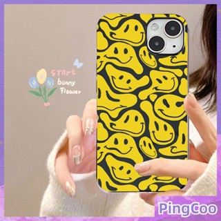 PingCoo - Candy Case For iPhone 14 13 12 11 Plus Pro Max XR TPU Soft Glossy Black Case Personality Yellow Smiley Camera Protection Shockproof Back Cover