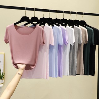 เสื้อยืด คอกลม แขนสั้น ทรงสลิมฟิต แฟชั่นฤดูร้อน สําหรับผู้หญิง มี 6 สี