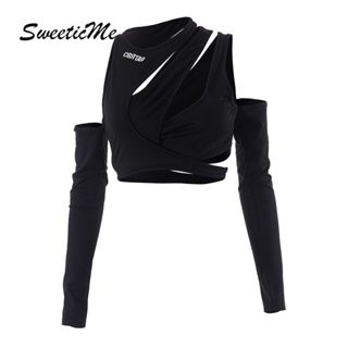 Sweeticme ใหม่ เสื้อยืดลําลอง แขนยาว คอกลม เข้ารูป สีพื้น แฟชั่นสําหรับสตรี 2023