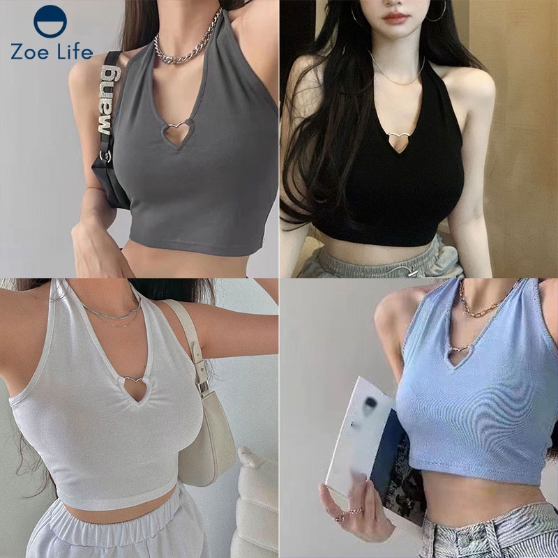 เสื้อสายเดี่ยวสตรี เผยให้เห็นสะดือ อวดหุ่น เสื้อสายเดี่ยวสตรีสายคล้องคอ แฟชั่นผู้หญิง