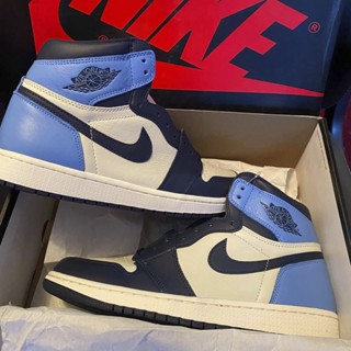 รองเท้าผ้าใบ Air Jordan 1 Obsidian Unc ส้นสูง สีฟ้า สําหรับผู้ชาย