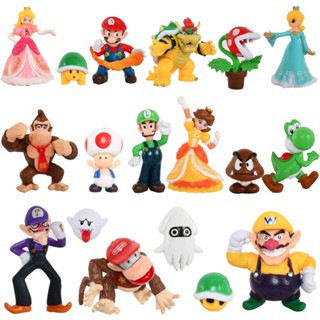 ชุดฟิกเกอร์ Super Mario Mario and Friends Bros Yoshi Peach Princess Luigi Shy Guy Odyssey ของเล่นสําหรับเด็ก 18 ชิ้น