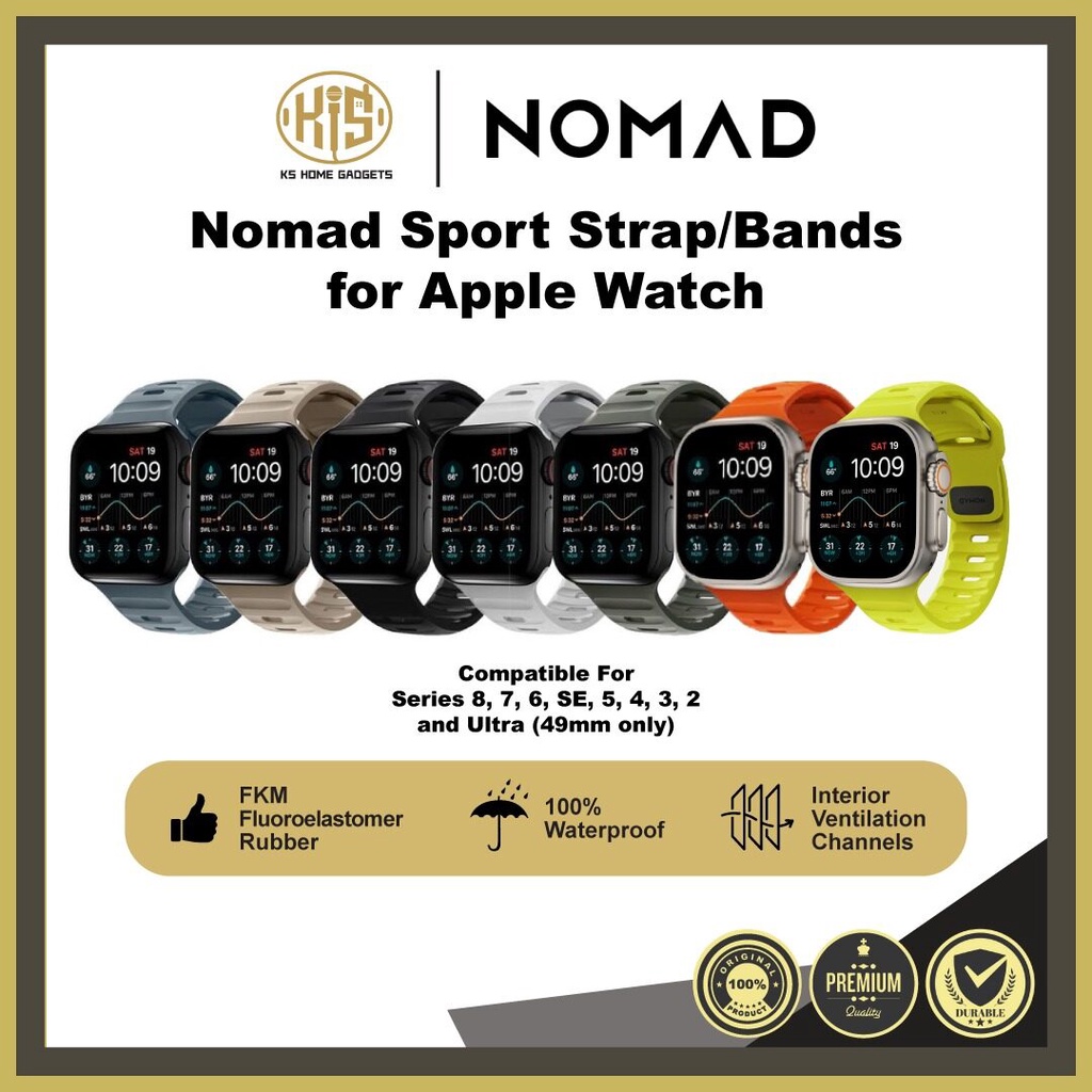 Nomad Sport Strap/Bands สําหรับ Apple Watch 49/45/44/42/41/40/38mm Series Ultra/8/7/6/SE/5/4/3/2