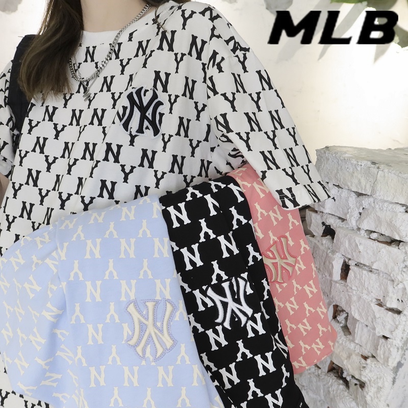 เสื้อยืดคอกลม แขนสั้น ผ้าฝ้าย ปักลายโลโก้ Era MLB NY ของแท้ แบบเต็ม สําหรับผู้ชาย และผู้หญิง