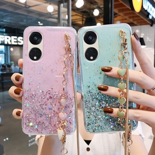 เคสโทรศัพท์มือถือนิ่ม แบบใส ประดับเลื่อมกลิตเตอร์ พร้อมสายยาว สําหรับ OPPO Reno8 T 4G 5G 2023 Reno 8T 5G