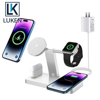 Luken 4 in 1 ที่ชาร์จแม่เหล็กไร้สาย 15W พับได้ สําหรับ iP 12 13 14 Pro Max 11 App Airpods 3 Watch 8